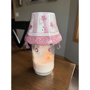 Home Interiors Purple Floral Ceramic Jar Candle Shade with Purple Glass Beads
